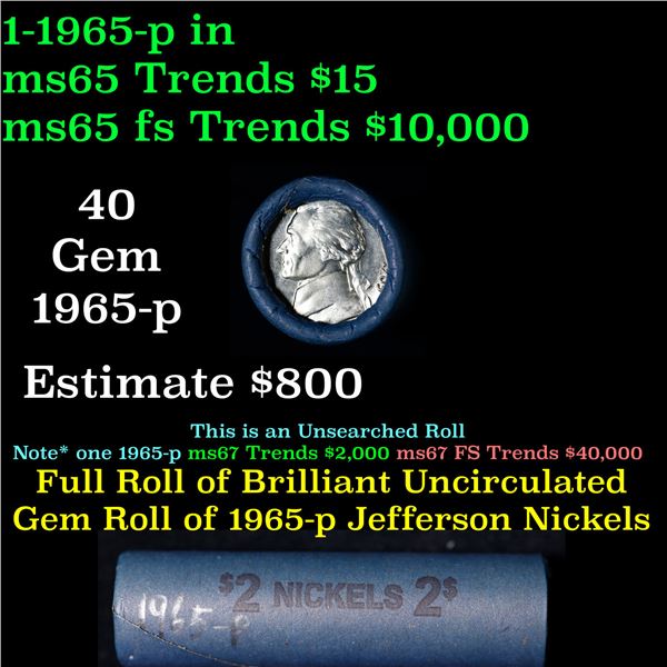 Shotgun Jefferson 5c roll, 1965-p 50 pcs Vintage Nickel Wrapper.