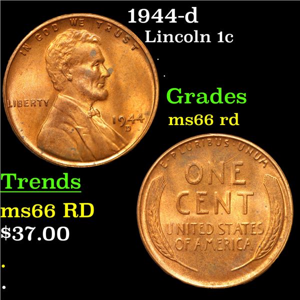 1944-d Lincoln Cent 1c Grades GEM+ Unc RD