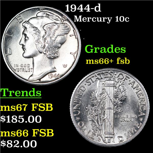 1944-d Mercury Dime 10c Grades GEM++ FSB
