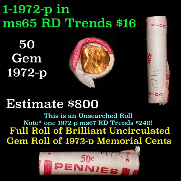 Shotgun Lincoln 1c roll, 1972-p 50 pcs Unicoin Wrapper.