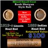 Image 1 : Mixed small cents 1c orig shotgun roll, 1919-s Wheat Cent, 1889 Indian Cent other end, Brinks Wrappe