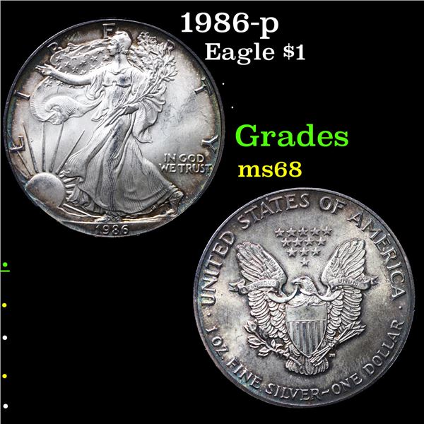 1986-p Silver Eagle Dollar $1 Grades GEM+++ Unc