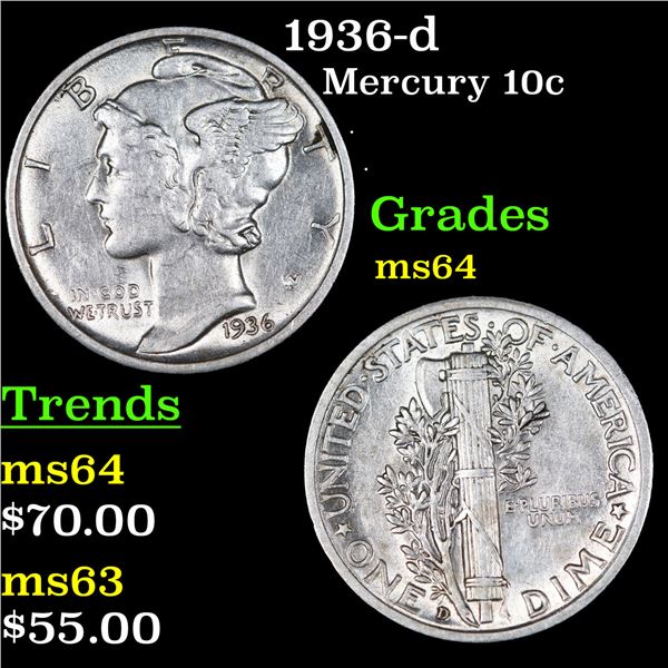 1936-d Mercury Dime 10c Grades Choice Unc
