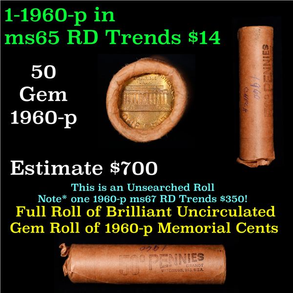 Shotgun Lincoln 1c roll, 1960-P 50 pcs Brandt Wrapper.