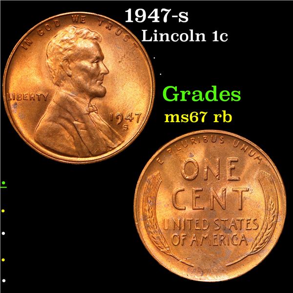 1947-s Lincoln Cent 1c Grades GEM++ Unc RB