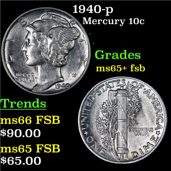 1940-p Mercury Dime 10c Grades GEM+ FSB