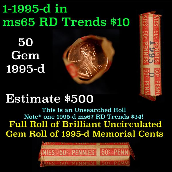 Shotgun Lincoln 1c roll, 1995-d 50 pcs Brandt Wrapper.