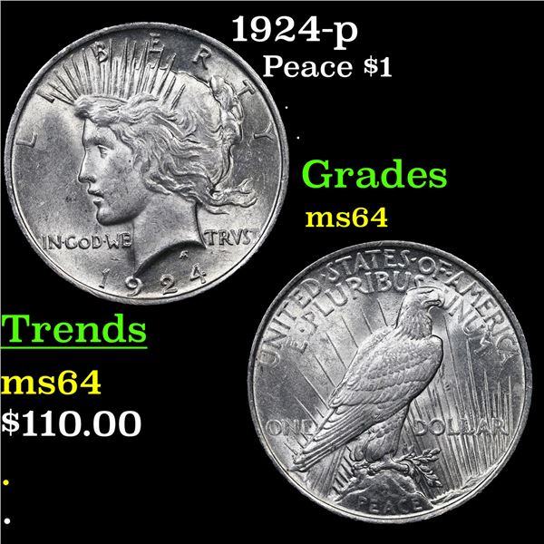 1924-p Peace Dollar $1 Grades Choice Unc