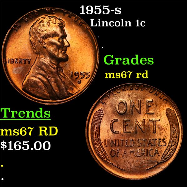 1955-s Lincoln Cent 1c Grades GEM++ Unc RD