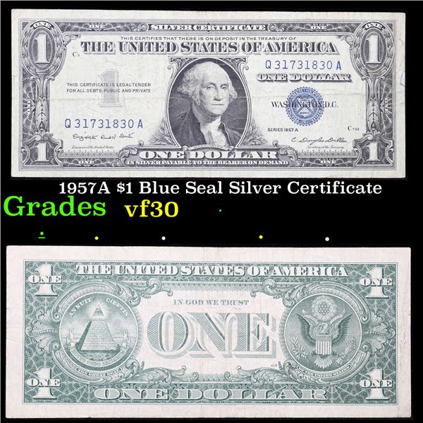 1957A $1 Blue Seal Silver Certificate Grades vf++