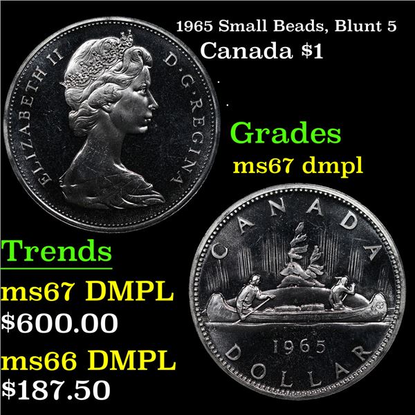 1965 Small Beads, Blunt 5 Canada Dollar $1 Grades GEM++ DMPL
