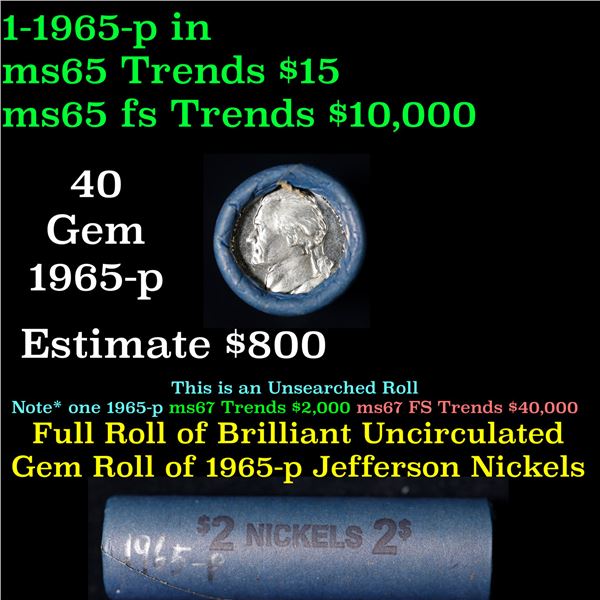 Shotgun Jefferson 5c roll, 1965-p 50 pcs Vintage Nickel Wrapper.