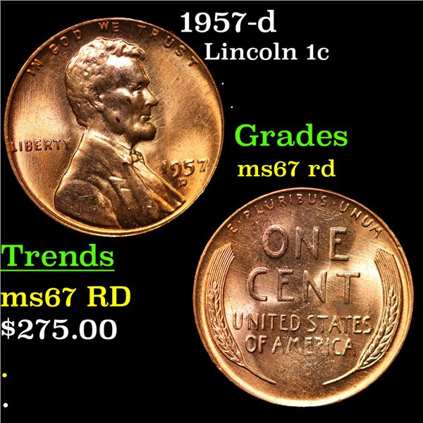 1957-d Lincoln Cent 1c Grades GEM++ Unc RD