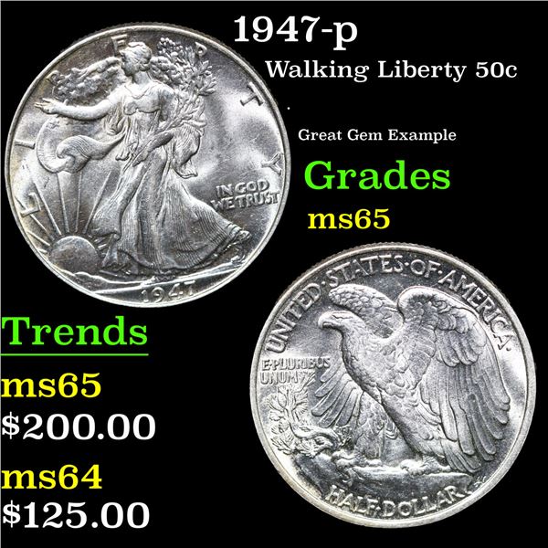 1947-p Walking Liberty Half Dollar 50c Grades GEM Unc