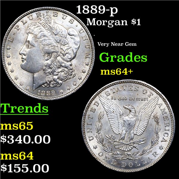 1889-p Morgan Dollar $1 Grades Choice+ Unc