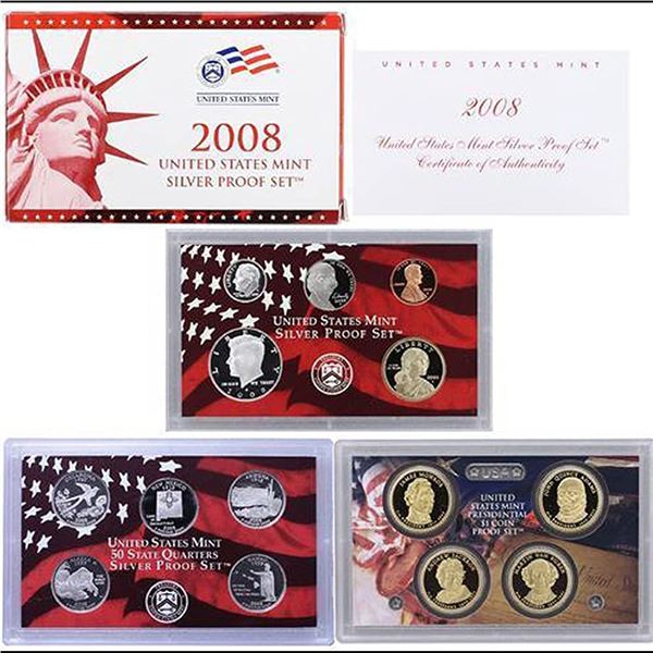 2008 United States Silver Proof Set - 14 Pieces - Extremely low mintage, hard to find