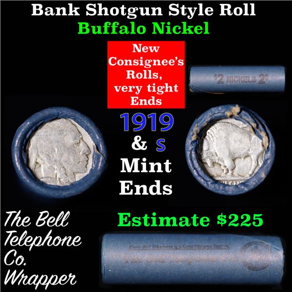 Buffalo Nickel Shotgun Roll in Old Bank Style 'Bell Telephone'  Wrapper 1919 &s Mint Ends Grades