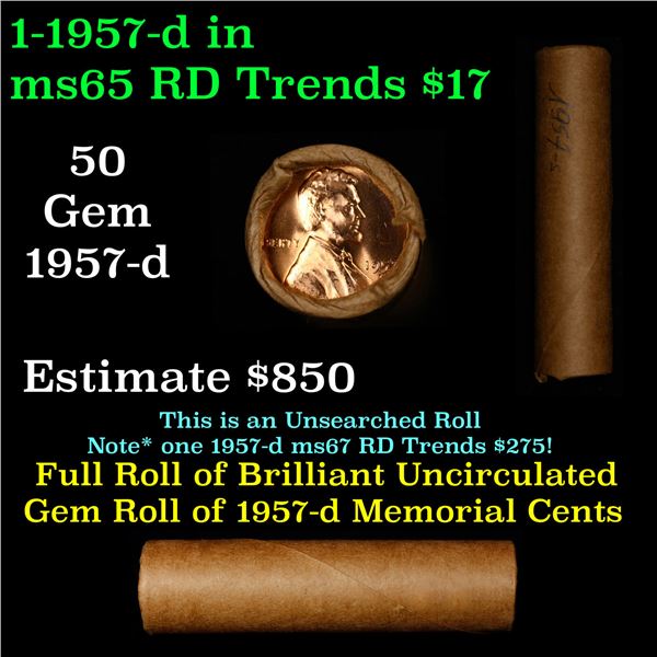 Shotgun Lincoln 1c roll, 1957-d 50 pcs Brandt Wrapper.