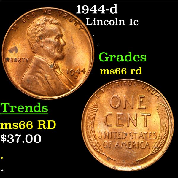 1944-d Lincoln Cent 1c Grades GEM+ Unc RD