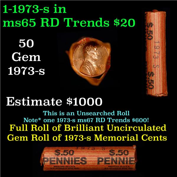 Shotgun Lincoln 1c roll, 1973-S 50 pcs string and son