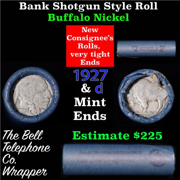 Buffalo Nickel Shotgun Roll in Old Bank Style 'Bell Telephone'  Wrapper 1927 &d Mint Ends Grades