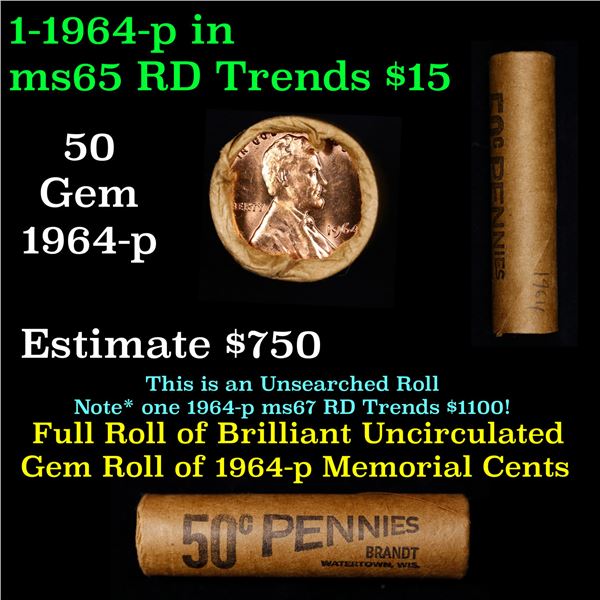 Shotgun Lincoln 1c roll, 1964-p 50 pcs Brandt Wrapper.
