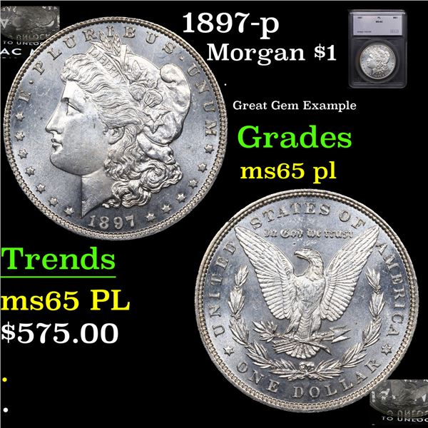 1897-p Morgan Dollar $1 Graded ms65 pl BY SEGS