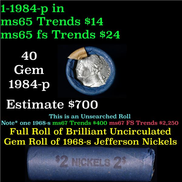 Shotgun Jefferson 5c roll, 1984-p 50 pcs Vintage Nickel Wrapper.