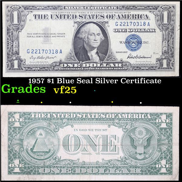 1957 $1 Blue Seal Silver Certificate Grades vf+