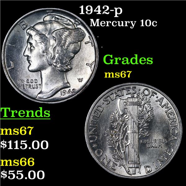 1942-p Mercury Dime 10c Grades GEM++ Unc