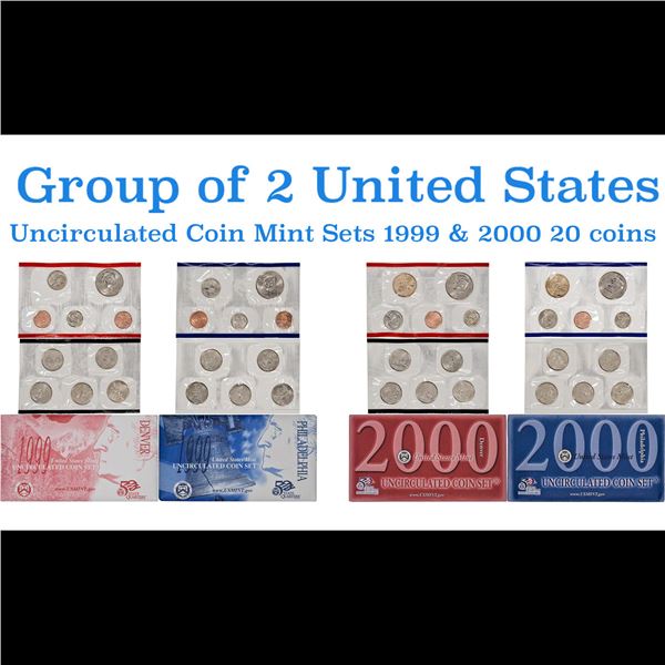 Group of 2 United States Mint Set in Original Government Packaging! From 1999-2000 with 20 Coins Ins