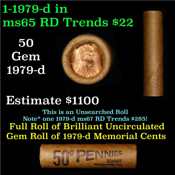 Shotgun Lincoln 1c roll, 1979-d 50 pcs Brandt Wrapper.