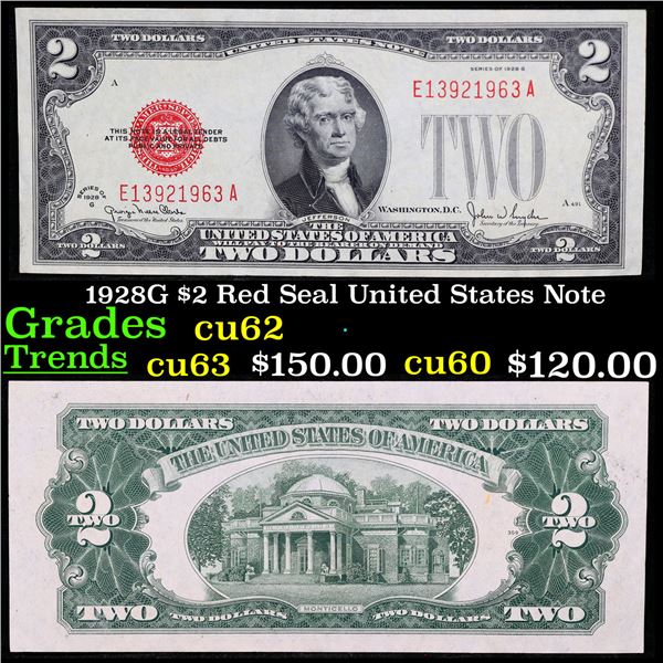 1928G $2 Red Seal United States Note Grades Select 62