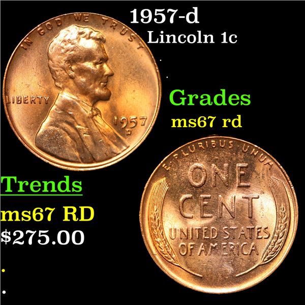 1957-d Lincoln Cent 1c Grades GEM++ Unc RD