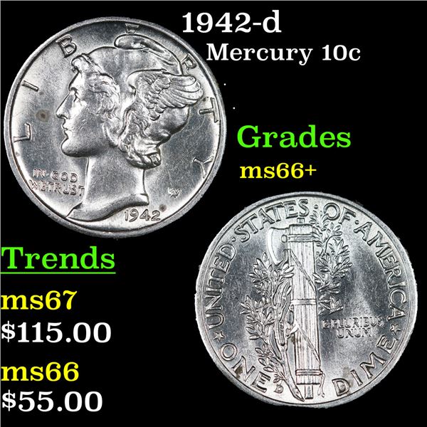 1942-d Mercury Dime 10c Grades GEM++ Unc