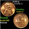 Image 1 : 1940-p Lincoln Cent 1c Grades GEM+ Unc RD