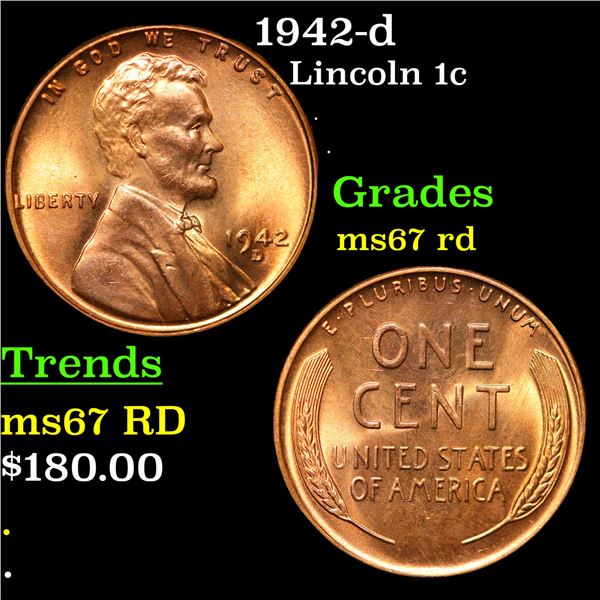 1942-d Lincoln Cent 1c Grades GEM++ Unc RD