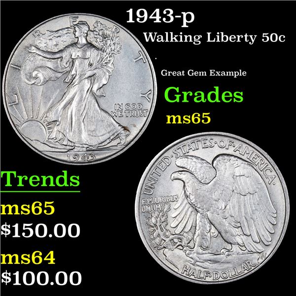 1943-p Walking Liberty Half Dollar 50c Grades GEM Unc