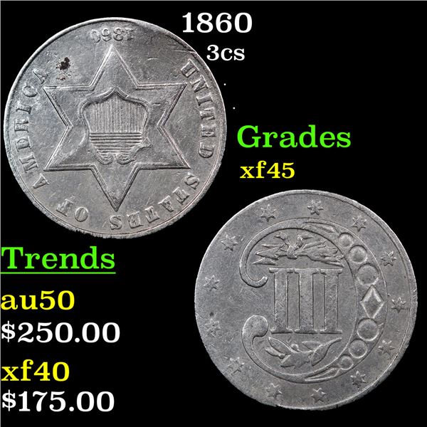 1860 Three Cent Silver 3cs Grades xf+