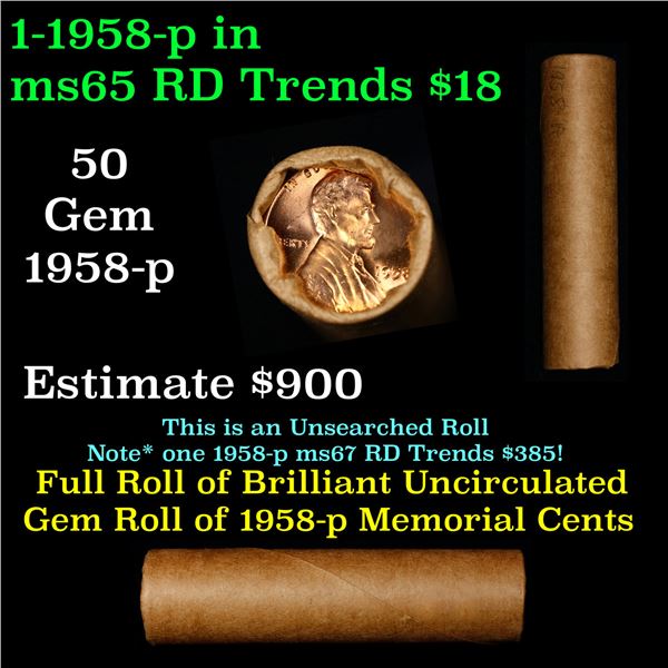 Shotgun Lincoln 1c roll, 1958-p 50 pcs Brandt Wrapper.