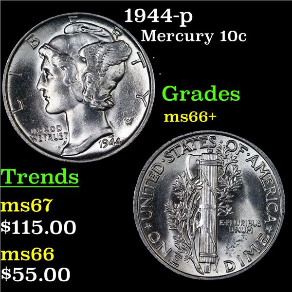 1944-p Mercury Dime 10c Grades GEM++ Unc