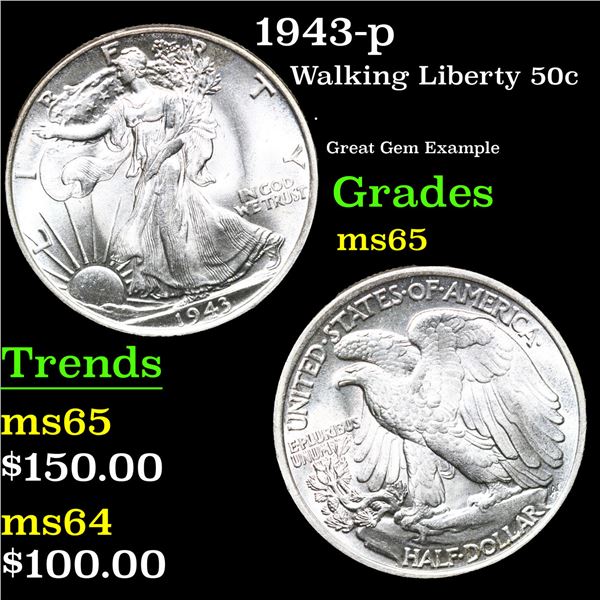 1943-p Walking Liberty Half Dollar 50c Grades GEM Unc
