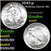 Image 1 : 1943-p Walking Liberty Half Dollar 50c Grades GEM Unc