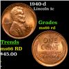Image 1 : 1940-d Lincoln Cent 1c Grades GEM+ Unc RD
