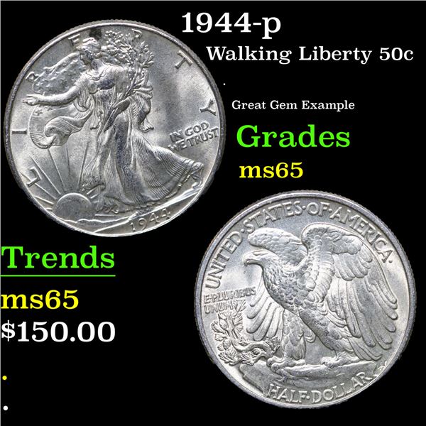 1944-p Walking Liberty Half Dollar 50c Grades GEM Unc