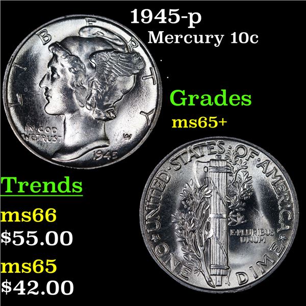 1945-p Mercury Dime 10c Grades GEM+ Unc