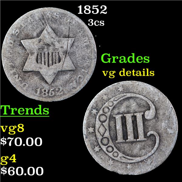 1852 Three Cent Silver 3cs Grades vg details