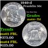 Image 1 : 1949-d Franklin Half Dollar 50c Grades Choice Unc+ FBL
