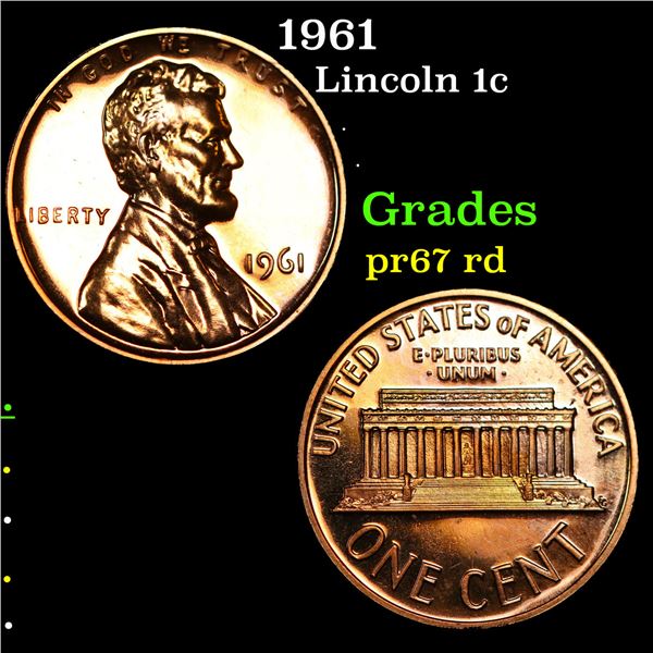 Proof 1961 Lincoln Cent 1c Grades Gem++ Proof Red