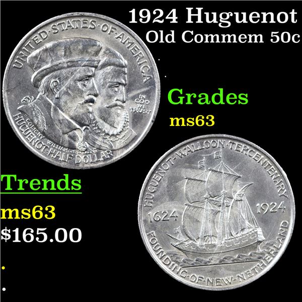 1924 Huguenot Old Commem Half Dollar 50c Grades Select Unc